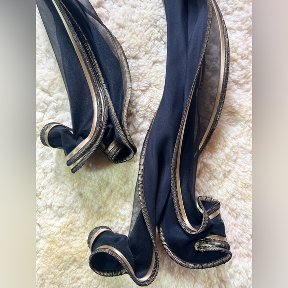 Tammy Child Scarf Silk And Organza Cornflower Black & Gold Unique - Picture 4 of 7